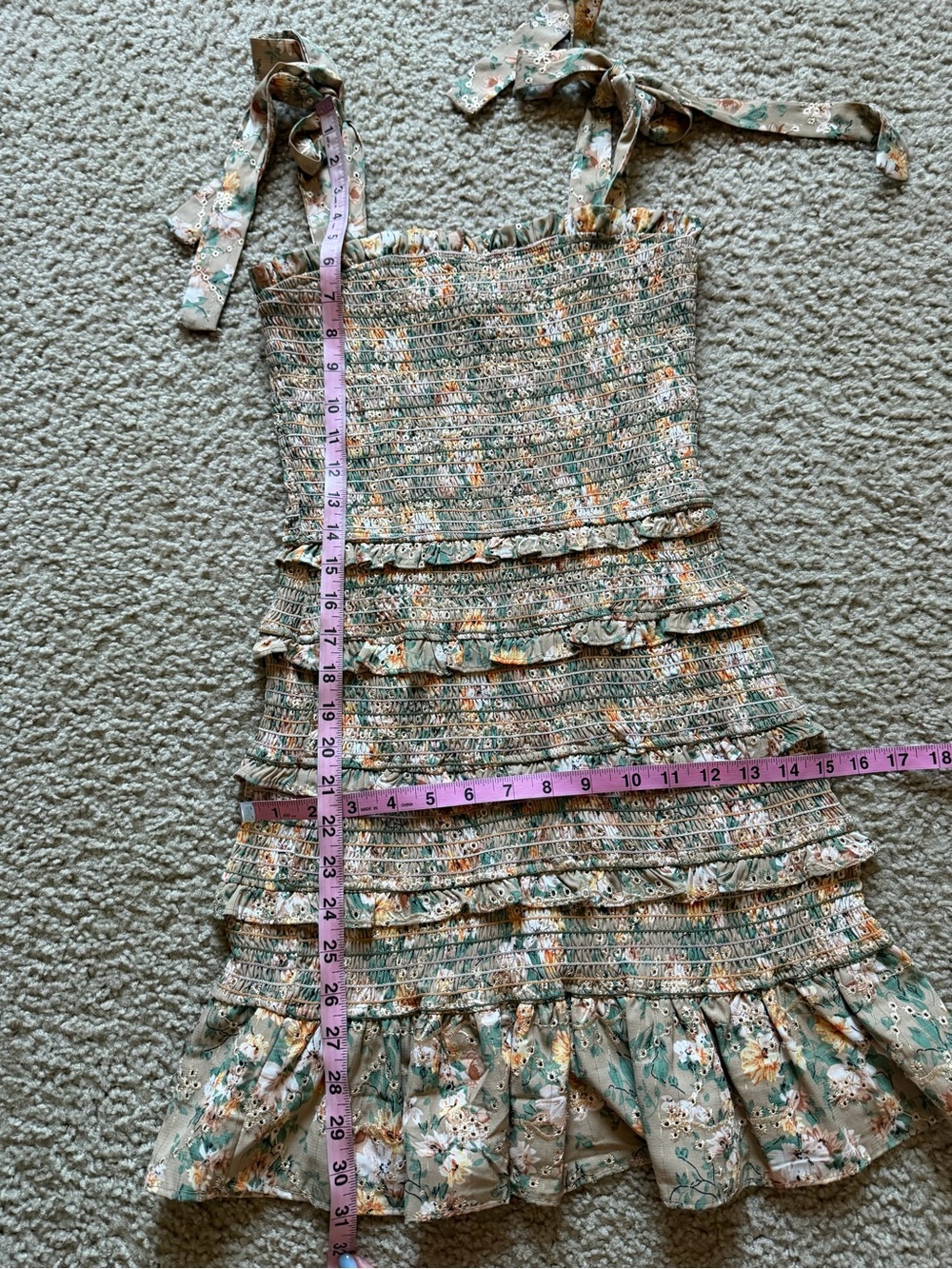 Storia Smocked Floral Ruffle Mini Dress Sz M - Picture 9 of 11